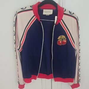 Gucci Navy and Red Track Jacket with Cherry Embroidery